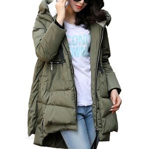 Womens Trendy Down Jacket Faux Lamb Fur Lined Hood